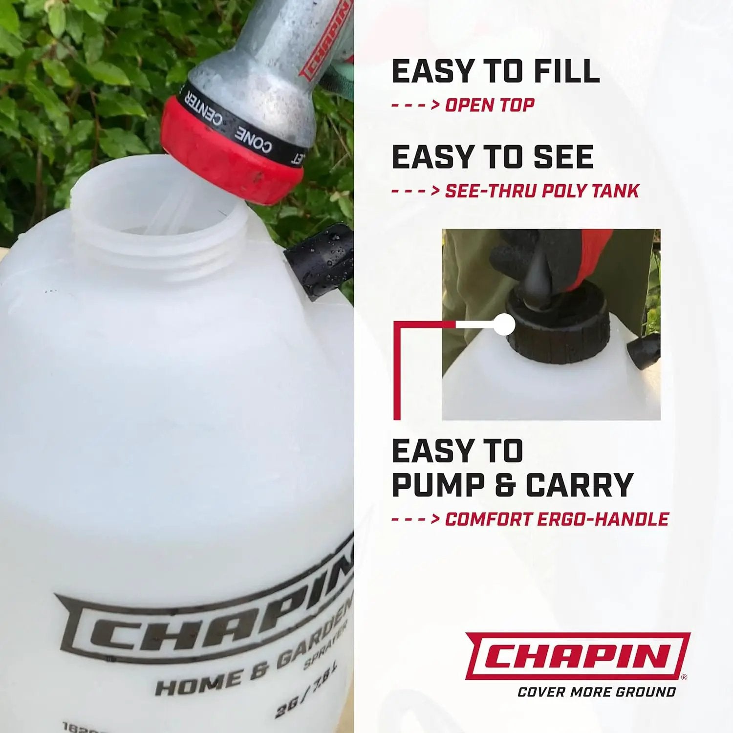 Chapin 16200 2-Gallon Made in USA Garden Pump Sprayer with Ergonomic Handle, Trigger Shut Off, Adjustable Cone Nozzle and in-Tank Filter, for Spraying Weeds, Insects, Fertilizers, Translucent White by GreenHaven Gardens