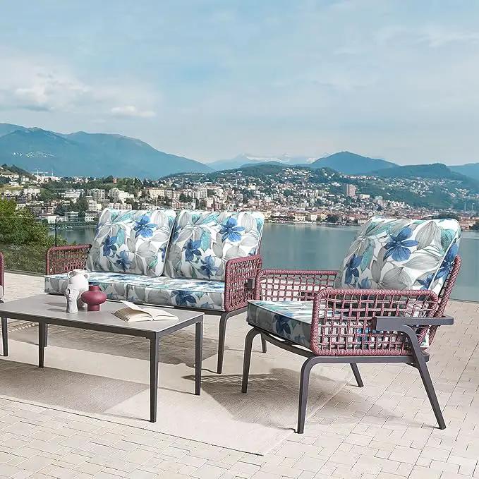 LVTXIII Outdoor Seat and Back Cushion Patio Deep Seat Cushion Set Seasonal Chair Cushion for Wicker Chairs and Garden Furniture Decoration, 24"x24"x4", Clemens Noir Blue by GreenHaven Gardens