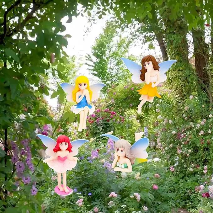 ONEST 4 Pieces Miniature Fairy Garden Accessories Small Fairy Figurines Hand Painted Fairy Figures Girl Fly Wing Figurines for Car Decor Fairy Garden Flower Pot Birthday Cake Topper by GreenHaven Gardens