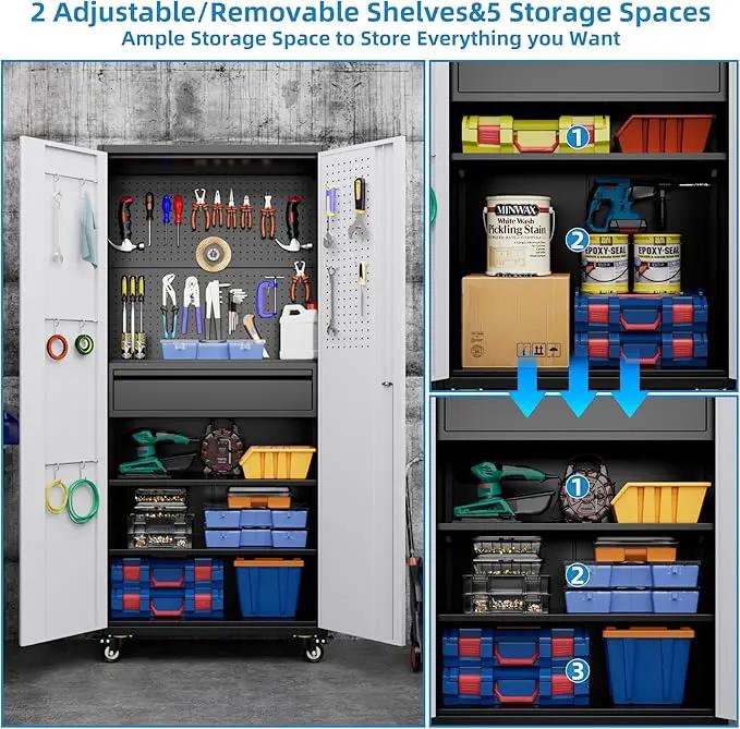 Metal Garage Cabinet with Wheels,71''H Rolling Lockable Steel Tool Storage Cabinet with Pegboard &1 Drawer for Garage,Home,Office,Black Gray, Assembly Required by GreenHaven Gardens