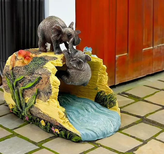 Teaeeno Twin Elephants Decor Gutter Downspout Extension Decorative,Animal Statue Outdoor Decor,3"×4" Rain Gutter Downspout Splash Block,Garden Splash Block Outdoor Sculpture,Rain Downspout Diverter by GreenHaven Gardens