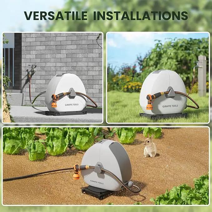 Giraffe Tools Ground Mounted Retractable Hose Reel 1/2 Inch x 82FT, Heavy Duty Automatic Rewind Garden Hose Reel, with Flexible Swivel Base for Lawn, Concrete Floor by GreenHaven Gardens