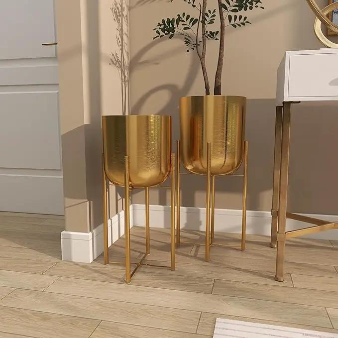 CosmoLiving by Cosmopolitan Metal Indoor Outdoor Planter Dome Large Planter Pot with Removable Stand, Set of 2 Planters 19", 22"H, Gold by GreenHaven Gardens