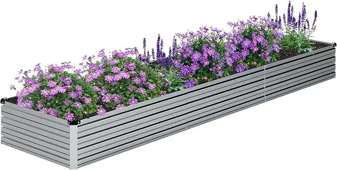 12x2x1FT Galvanized Raised Garden Bed Kit,Vegetable Boxes-Rectangle Metal Flower Box,Large Planter Raised Beds Outdoor Garden for Planting,Fruit,Herb-Sliver by GreenHaven Gardens