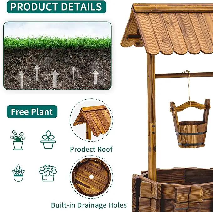 UDPATIO Rustic Solid Fir Wood Wishing Well Planter for Outdoor Plants, 16.5 in Diameter by GreenHaven Gardens