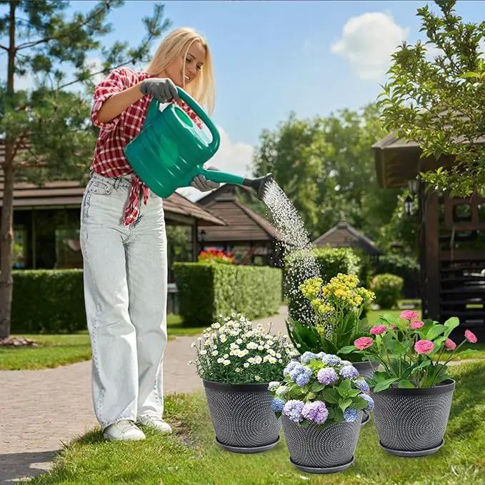 Quarut 4 Pack 15 Inch Large Planter Pot for Plants Outdoor Indoor, Plastic Flower Pots with Drainage Hole & Saucer, Modern Decorative Medium Large Plant Garden Pot, Plant Container for House (Gray) by GreenHaven Gardens