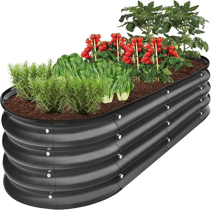 Best Choice Products 4x2x1ft Outdoor Metal Raised Garden Bed, Oval Deep Root Planter Box for Vegetables, Flowers, Herbs, and Succulents w/ 51 Gallon Capacity, Rubber Edge Guard - Charcoal by GreenHaven Gardens
