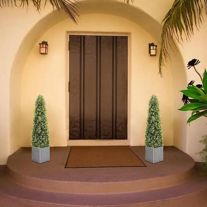 48 Inch Artificial Boxwood Outdoor Topiary Tree Set of 2, 4FT Potted Boxwood Tree Cone Topiary Artificial Plant Shrub for Front Porch Home Office Decor… by GreenHaven Gardens