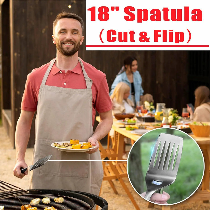 GRILLART BBQ Tools Grill Tools Set -18Inch Grilling Tools BBQ Set - Grill Accessories w/BBQ Tongs, Spatula, Fork, Brush- Stainless Grill Kit Grilling Set - Gift Ideas BBQ Accessories Gifts for Men Dad by GreenHaven Gardens