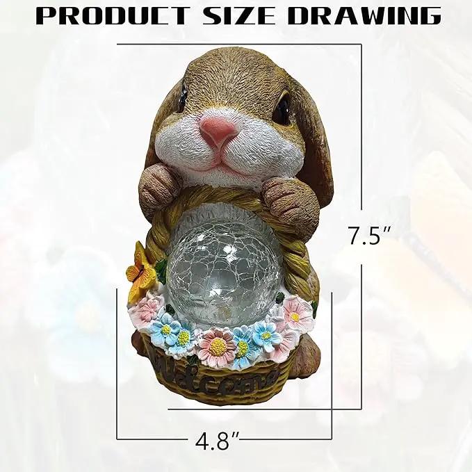 Solar Rabbit Garden Outdoor Statues,Resin Rabbit Figurine Carrying Flower Basket and Magic Orb with Solar LED Lights, Lawn Decor Outdoor Statue for Patio, Balcony, Yard Ornament by GreenHaven Gardens