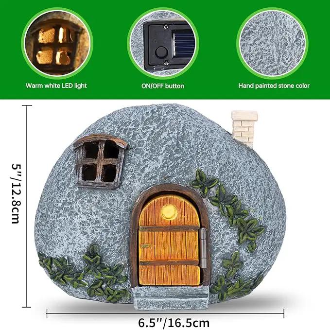 mopha Garden House Statues, Funny Gnomes Fairy Garden Lights Figurine,Mini Gnome Resin Solar Powered Outdoor Decor Patio Yard Lawn Ornament Decoration by GreenHaven Gardens