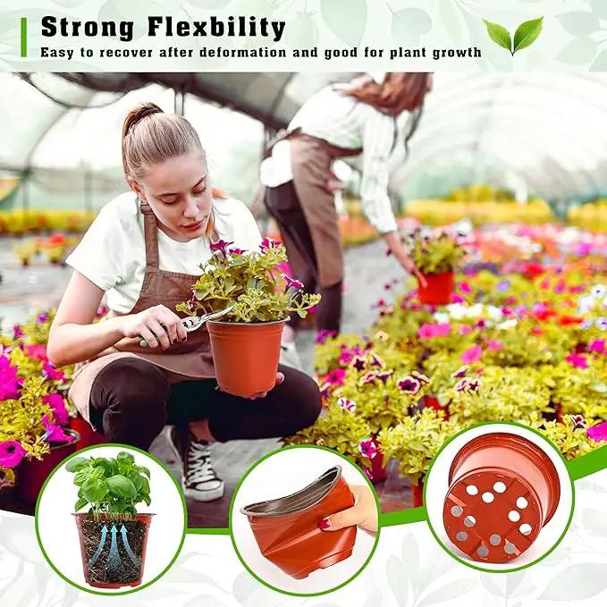 TDHDIKE 6 Inch Plastic Plant Nursery Pot/Pots (100pcs Pots and 100pcs Plant Labels) Seedlings Flower Plant Container (Red) Seed Starting Pots Indoor Outdoor by GreenHaven Gardens