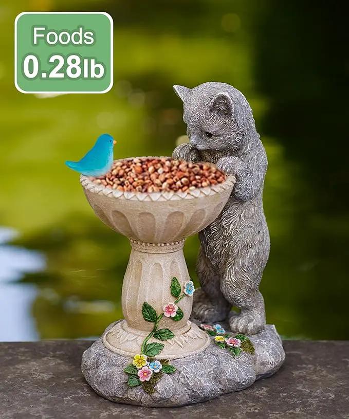 Solar Cat Statues for Bird Bath: Outdoor Sculptures for Garden Lawn Patio Yard Balcony Porch - Unique Gifts for Mother Grandma Women by GreenHaven Gardens