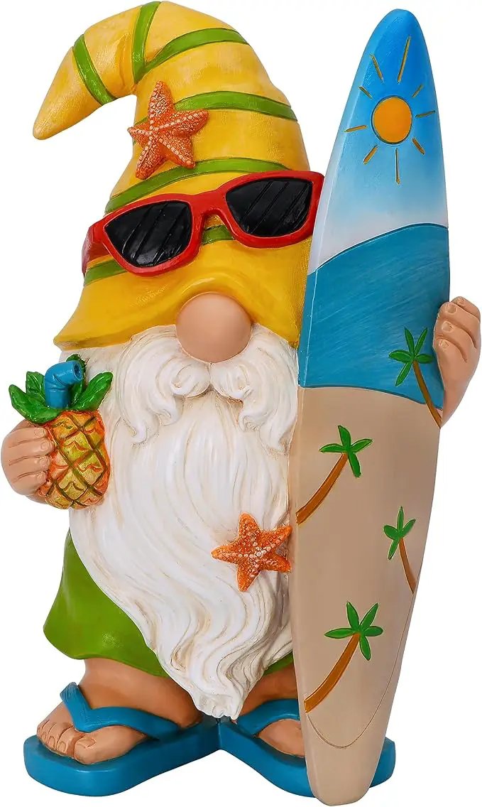 Mood Lab Garden Gnome - Surfer Gnome Figurine - 9.1 Inch Tall Funny Lawn Statue - for Outdoor & House Decor by GreenHaven Gardens