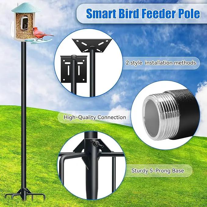 QwayHome【New Upgrade】 80In Smart Bird House Poles, 1Inch Dia Poles, Outdoor Bird Feeder Pole Mount Kit for Smart Bird Feeder & Wooden Birdhouse & Weather Station, Heavy Duty, Adjustable, 5-Prong Base by GreenHaven Gardens