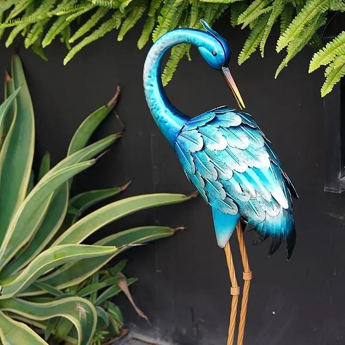 chisheen Metal Crane Garden Statue, Blue Heron Sculpture Yard Art, Large Heron Decoy, Bird Statues, Lawn Ornaments for Backyard Pond Patio Porch Outside Decorations by GreenHaven Gardens