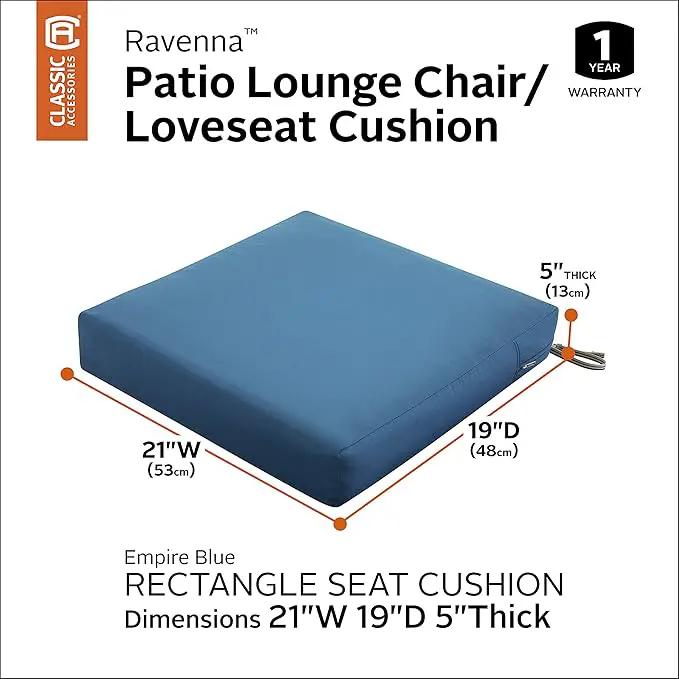 Classic Accessories Ravenna Water-Resistant 21 x 19 x 5 Inch Patio Seat Cushion, Empire Blue, Patio Loveseat Cushion by GreenHaven Gardens