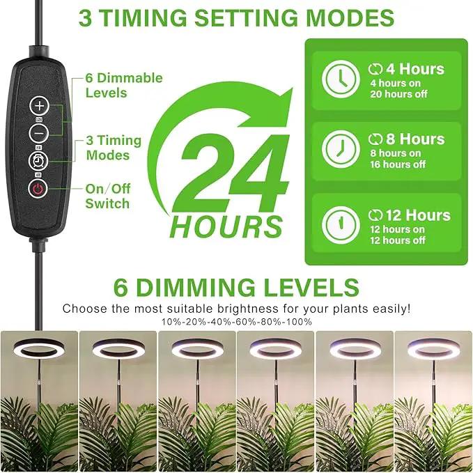LORDEM Grow Light for Indoor Plants, Full Spectrum Plant Light with Auto Timer for 4/8/12H, 7.9" Diameter Growing Lamp with 108 LEDs, 4 Dimmable Levels, Adjustable Stand 24"-67" by GreenHaven Gardens