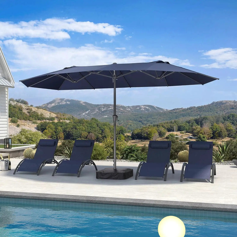 PURPLE LEAF 14ft Patio Market Umbrella Outdoor Double-Sided Umbrella with Base and Crank Rectangle Table Umbrella for Pool Deck Garden, Navy blue by GreenHaven Gardens