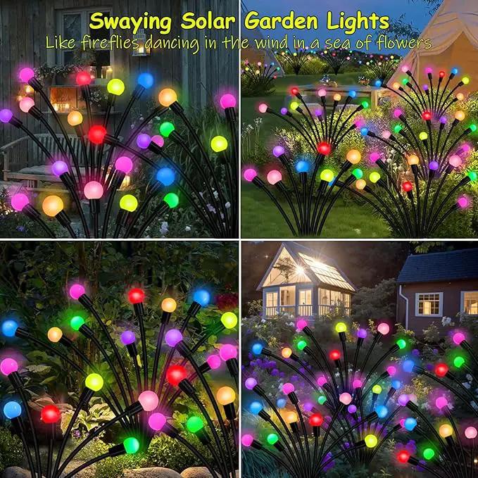 4 Pack 40 LED Solar Firefly Lights,2 Pack Multicolor+2 Pack Blue by GreenHaven Gardens