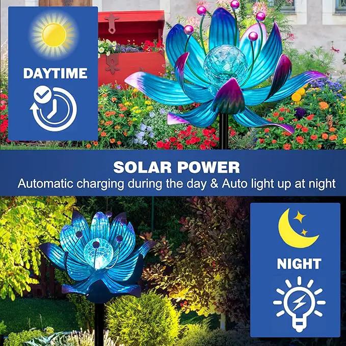 Solar Wind Spinner, 38 Inch Metal Stake Yard Spinners,Solar Powered Multi-Color LED Glass Ball with Kinetic Wind Sculpture Spinner Windmills for Yard (38IN-Purple) by GreenHaven Gardens