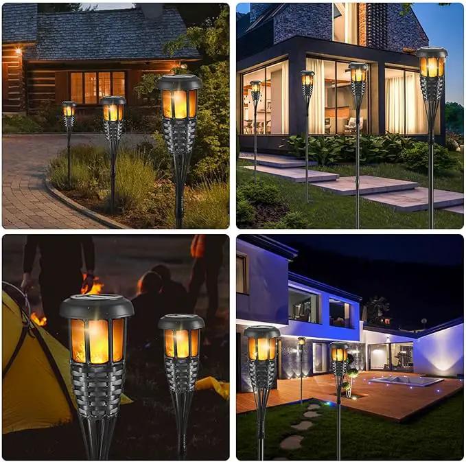 Solar Torch Light with Flickering Flame, 4 Pack Waterproof Bamboo Torches Hand-Woven Rattan Solar Tiki Torches for Outside Patio Yard Garden Lawn (Black-4 Pack) by GreenHaven Gardens