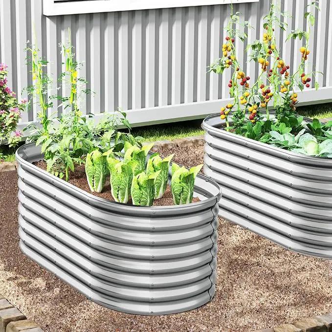 Giantex 5x3x2ft Raised Garden Bed, Large Metal Elevated Oval Planter Bed, 193 Gallon Capacity, Outdoor Planting Garden Box for Vegetable Flower Herb Grow (Silver) by GreenHaven Gardens