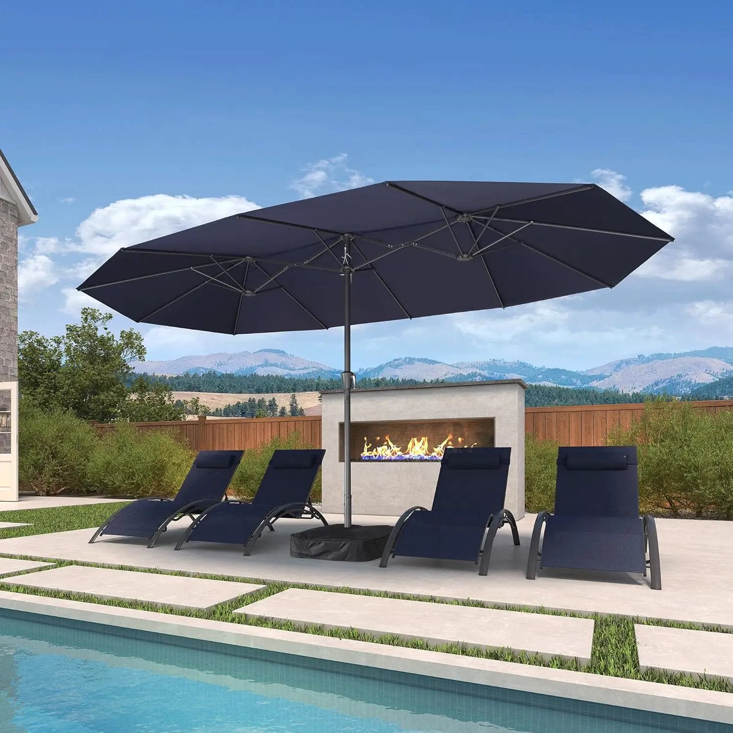 PURPLE LEAF 15ft Patio Market Umbrella with Base Included Double-Sided Rectangle Outdoor Umbrella Table Umbrella with Crank for Pool Garden Deck, Navy blue by GreenHaven Gardens
