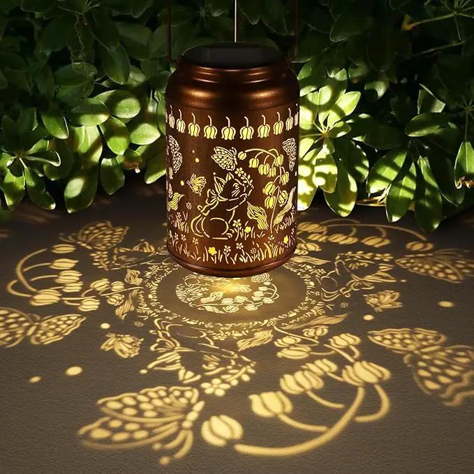 Solar Lantern Outdoor Hanging Lights Birthday Gifts for Women Mom and Grandma Cat and Butterfly Metal Garden Decor Outdoor Waterproof LED Solar Lanterns for Patio, Yard, Pathway,Landscape by GreenHaven Gardens