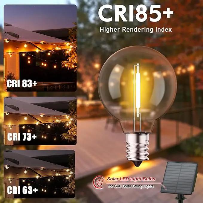 Brightown G40 Solar Replacement Bulbs, E12/C7 Candelabra Screw Base, 3V, 0.15W, 1.5 Inch Shatterproof Globe LED Bulbs Only for Solar Outdoor String Lights, 2700K, Dimmable, Warm White, 25 Pack by GreenHaven Gardens