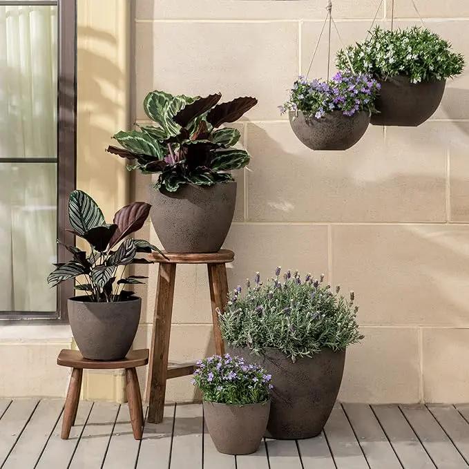 LA JOLIE MUSE 14.2/11.3/8.6 Inch Large Planters,Indoor/Outdoor Round Planters Set of 3,New Iron Plant Container with Drain Holes,Tree Flower Plant Pots for Patio and Deck by GreenHaven Gardens