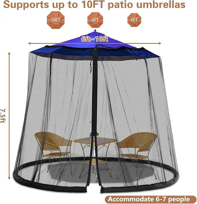 7.5-10FT Patio Mosquito Netting - Mosquito net for Patio Garden and Outdoor Umbrellas with Adjustable Elastic Cord and Zipper Umbrella net by GreenHaven Gardens