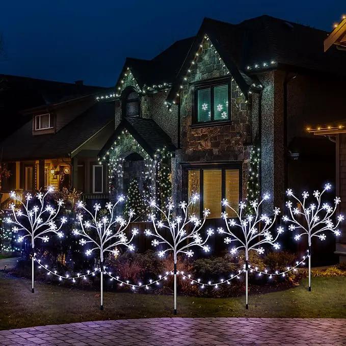 Enhon 5 Pack Snowflake Christmas Pathway Lights, 180 LED Garden Stake Lights with 8 Light Modes and Timer Function, Waterproof Xmas Decoration Tree Light for Outdoor Yard Lawn Patio Decor (Cool White) by GreenHaven Gardens