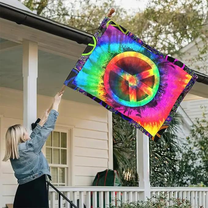 FLAGWIX Hippie Peace Flag, Boho Hippie Decoration Flags - House Flag 30x40, Decorations For Home, Outside - Peace Sign, Boho, Hippie Decor, Double Sided, Heavy Duty Canvas Flag Indoor Outdoor by GreenHaven Gardens