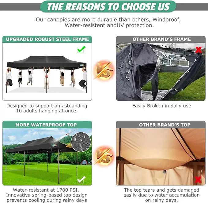 COBIZI 10x20 Pop Up Canopy Heavy Duty Without Sidewalls, Commercial Heavy Duty Pop Up Tent for Parties All Weather Waterproof and UV 50+ Wedding Tent with Roller Bag(Legs Upgraded),Black by GreenHaven Gardens