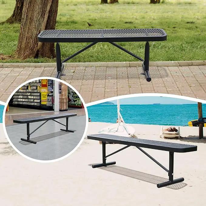 72" L Steel Flat Bench Garden Bench, Black Outdoor Park Bench Weather-Resistant Steel Metal, Patio Seating for Front Porch Backyard Park Outside, Metal Benches for Outside to dodrill to Ground by GreenHaven Gardens