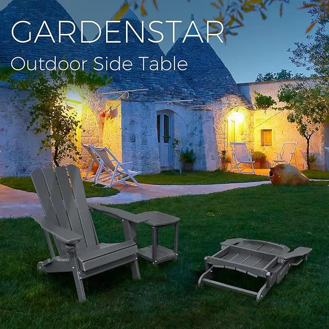 Adirondack Square Outdoor Side Table,2-Tier Storage Patio Side Table, HDPE End Tables for Backyard Pool Porch Garden Lawn(Grey) by GreenHaven Gardens
