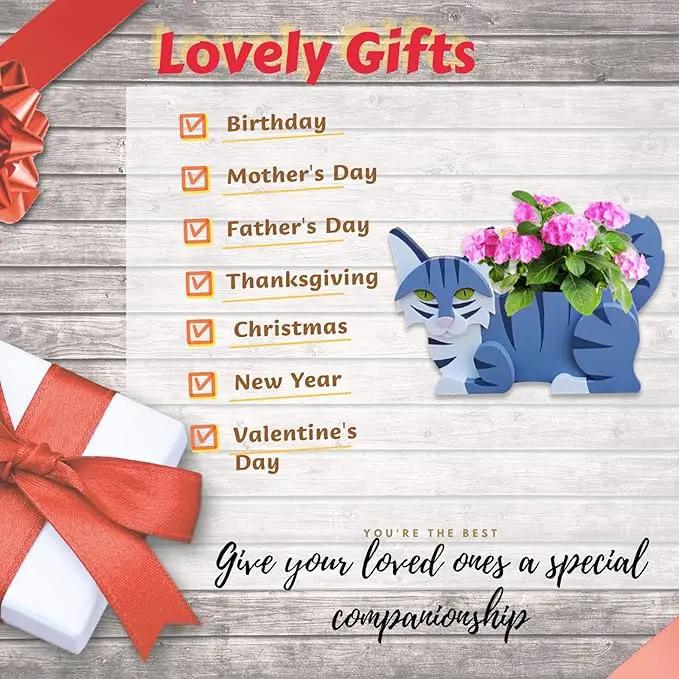 Sapphire White Cat Planter Plant Pots,Cute Garden Cat Flower Planter,Cat Planters Birthday Gifts for Women,Office,Indoor/Outdoor Decor（12.5 * 5.12 * 7.8in） by GreenHaven Gardens