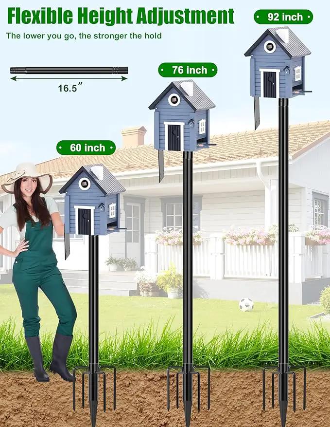 XDW-GIFTS Bird House Pole, 1 Pack 92 Inch Metal Bird Feeder Pole for Outdoor, with 5-Prong Heavy Duty Base for Birdhouse Mounting, Weather Station by GreenHaven Gardens