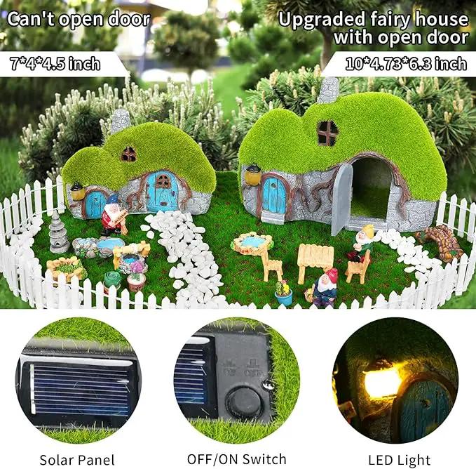 Garden Statues Outdoor Decor - Fairy House with Waterproof Solar Lights Resin Figurines for Yard Lawn Porch Outside Ornament or Garden Gift by GreenHaven Gardens