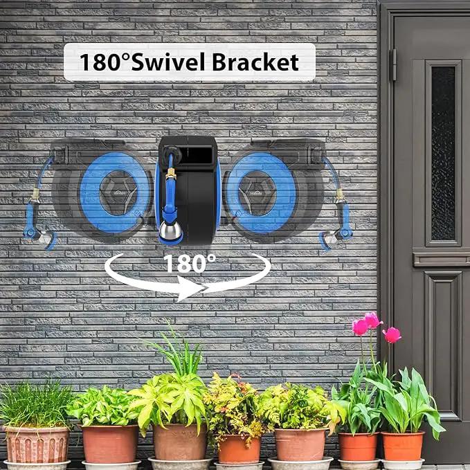 Retractable Garden Hose Reel, 1/2" x 131FT Heavy Duty Automatic Retractable Hose Reel Wall Mount, with 10- Function Sprayer Nozzle, Any Length Lock/Auto Rewind/180°Swivel by GreenHaven Gardens