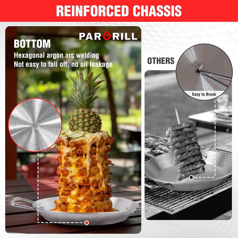 Al Pastor Skewer for Grill Stainless Steel Shawarma Skewer Stand with 3 Spikes (8"/10"/12"),Brush & Anti-scalding Fittings for BBQ Grill Oven by GreenHaven Gardens