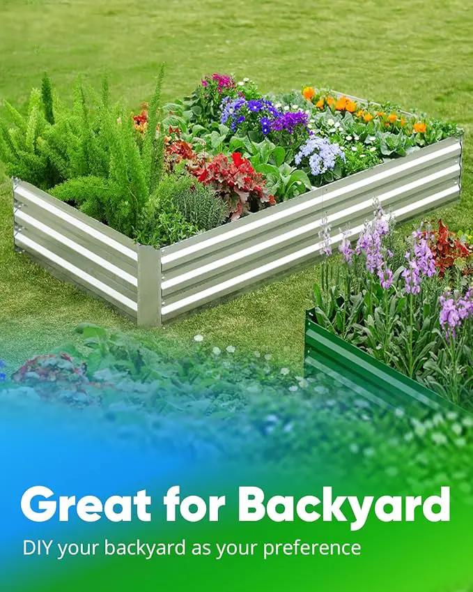 Quictent Galvanized Raised Garden Bed 6x3x1 Ft Metal Planter Box for Vegetables Bottomless for Backyard Outdoor, Include 1 Tomato Cage, Silver by GreenHaven Gardens