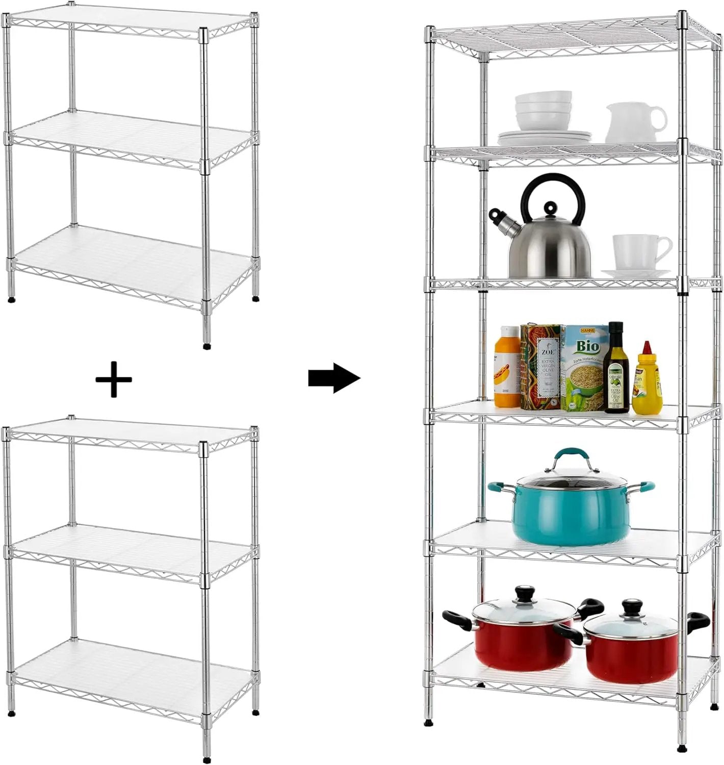 Finnhomy 6-Tier Wire Shelving Unit Adjustable Steel Wire Rack Shelving 6 Shelves Steel Storage Rack or Two 3 Tier Shelving Units with PE mat and Stable Leveling Feet, NSF Certified, Chrome by GreenHaven Gardens