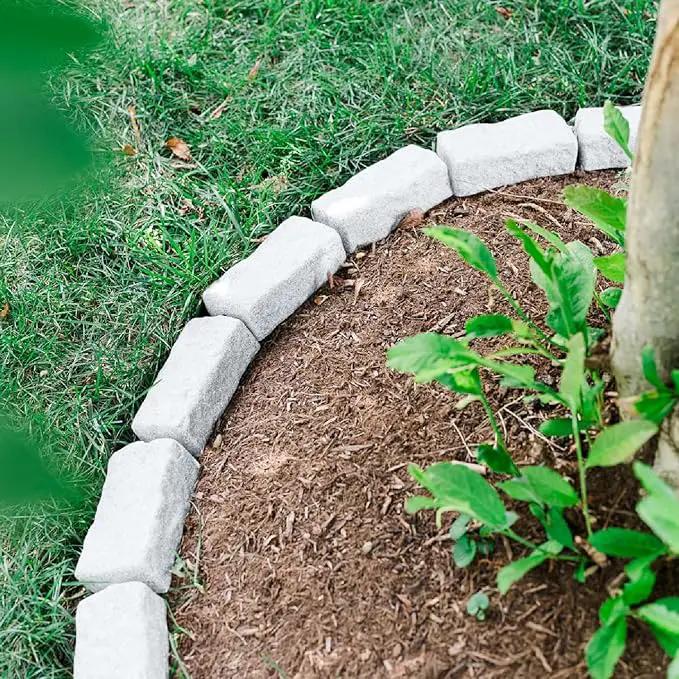 Beuta Landscape Edging | Garden Edging Border | No Dig Faux Stone Bricks & Spikes for Lawn Edging, Flower beds, Pathways & Yards – 4 Packs | Each Pack Has 6 Bricks 48" Lx 4" W x 2.25" H|Limewash by GreenHaven Gardens