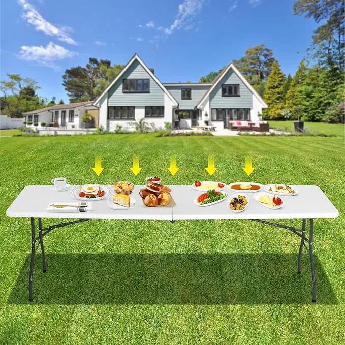 8FT Folding Table, Heavy Duty Foldable Table with Handle, Portable Fold-in-Half Utility Tables for Indoor & Outdoor Use Perfect for Camping BBQ Party Wedding Market Events, White by GreenHaven Gardens