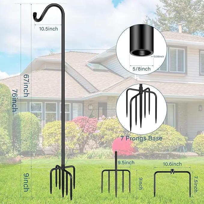 Gtongoko Adjustable Shepherds Hooks for Outdoor 76 Inch Bird Feeder Pole with 7 Prongs Base, 5/8 Inch Thick Heavy Duty for Hanging Bird Feeder, Plant Baskets,1 Pack by GreenHaven Gardens