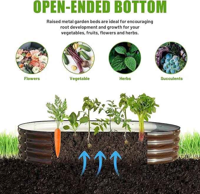 SnugNiture 6x3x1ft Raised Garden Bed Kit, Outdoor Oval Metal Garden Planter, Ground Planter Box for Gardening Vegetables Flowers, Brown by GreenHaven Gardens