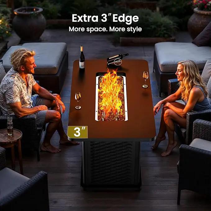 Ciays 43-Inch Rectangular Propane Fire Pit with 60,000 BTU Output, Gas Fire Pit with Cover and Rocks, Fire Pit Table CSA-Certified 2 in 1 Table Gatherings Parties with 304 Stainless Steel H-Burner by GreenHaven Gardens