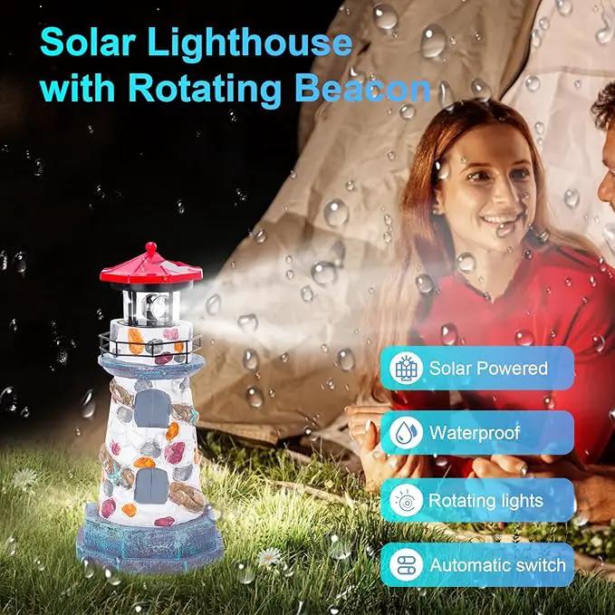 Solar Lighthouse with Rotating Beacon,11.4" Outdoor Garden Lighthouse Decor,Waterproof Statue Lighthouse Lamp for Yard Lawn Patio Gifts by GreenHaven Gardens